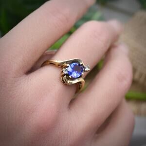 Hallmark 10k Yellow Gold 1ct Tanzanite Diamond Bypass Ring Size 6 Estate Jewelry